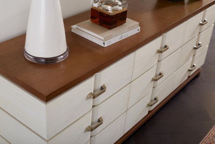 Tristan Extra Wide Large 9-Drawer -  Sand White with Sesame Finish Oak Veneer