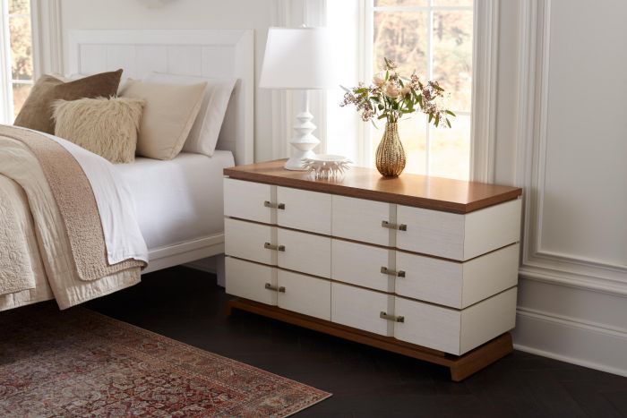 Tristan 6-Drawer - Sand White with  Sesame Finish Oak Veneer
