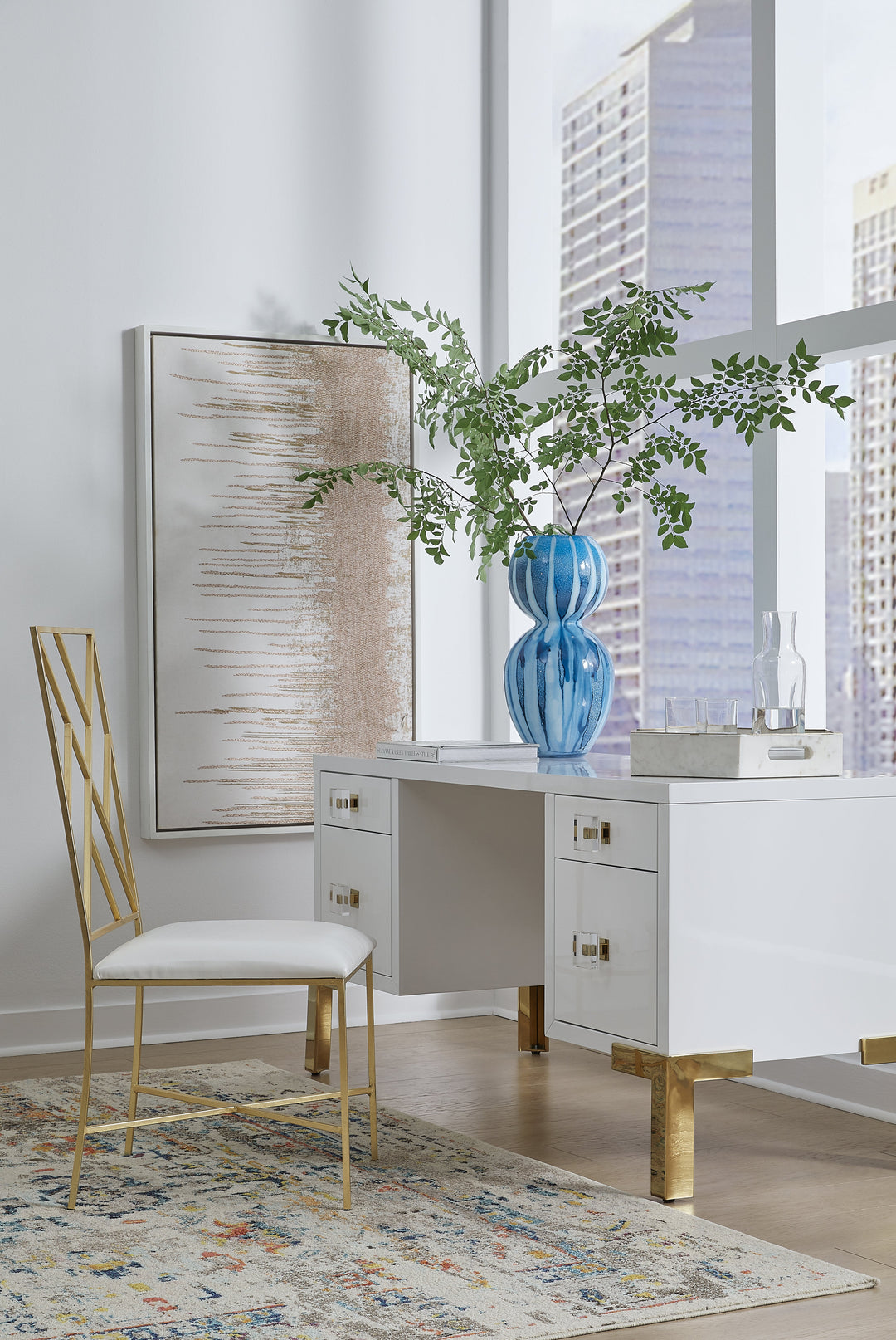 Cosby Desk - White Lacquer with Nickel