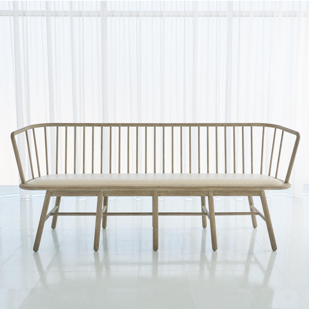 Spindle Long Bench-Beige Leather