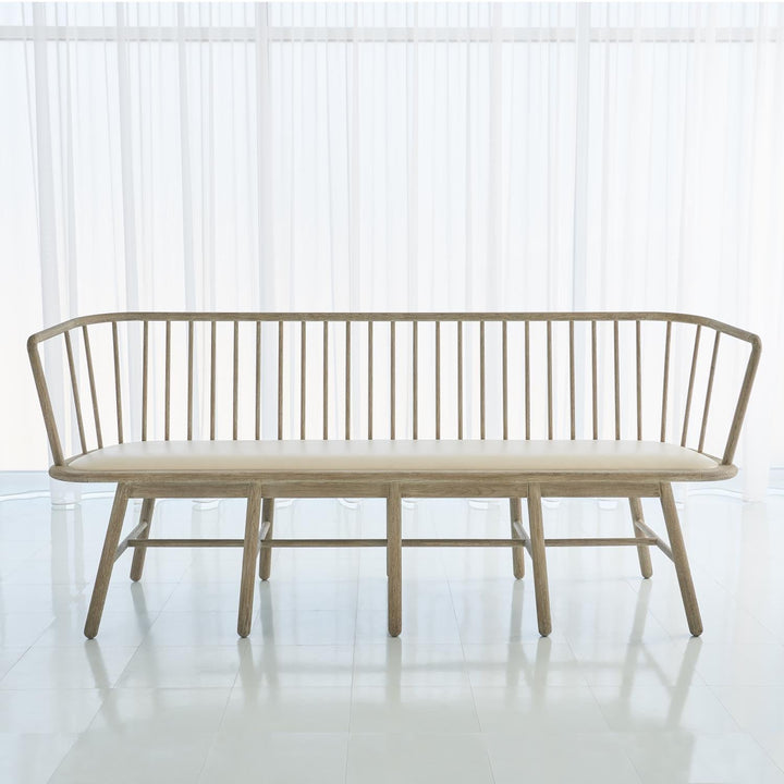 Spindle Long Bench-Beige Leather
