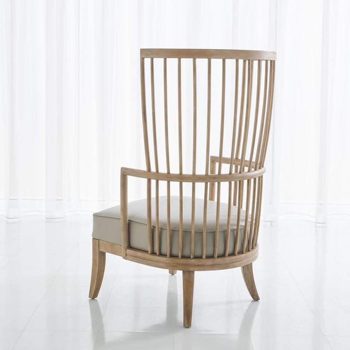 Spindle Wing Chair-Grey Leather