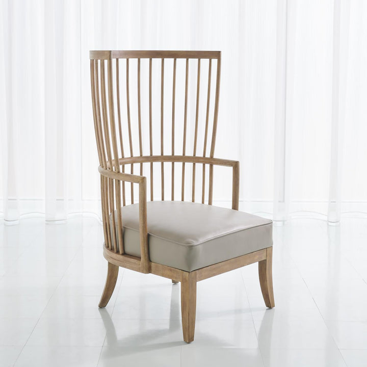 Spindle Wing Chair-Grey Leather