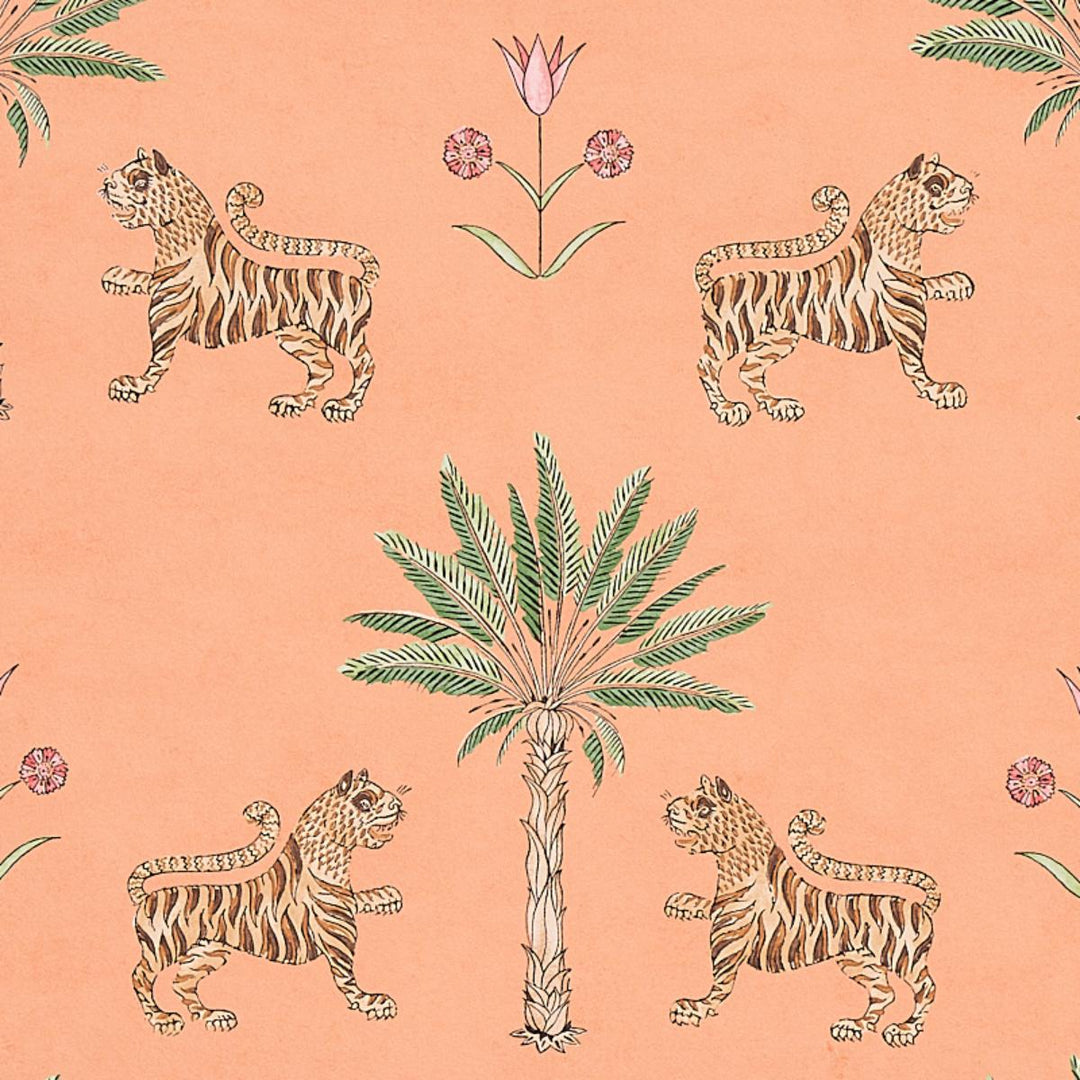 Tiger Palm Wallpaper - Crimson On Peach  5012920