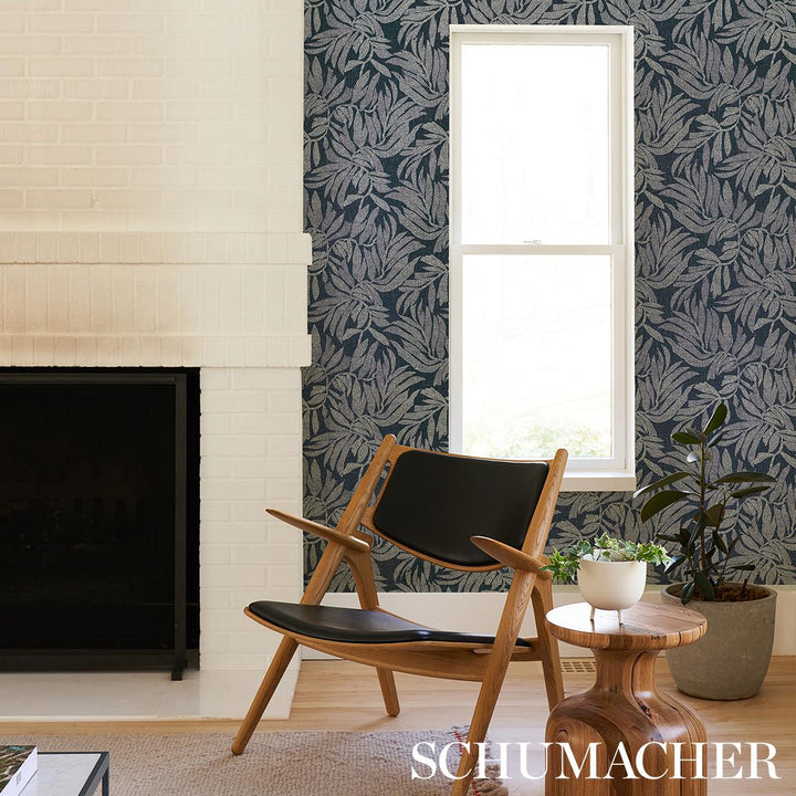 Tayrona Palm Mosaic Sisal Wallpaper Pacific Ocean Hues