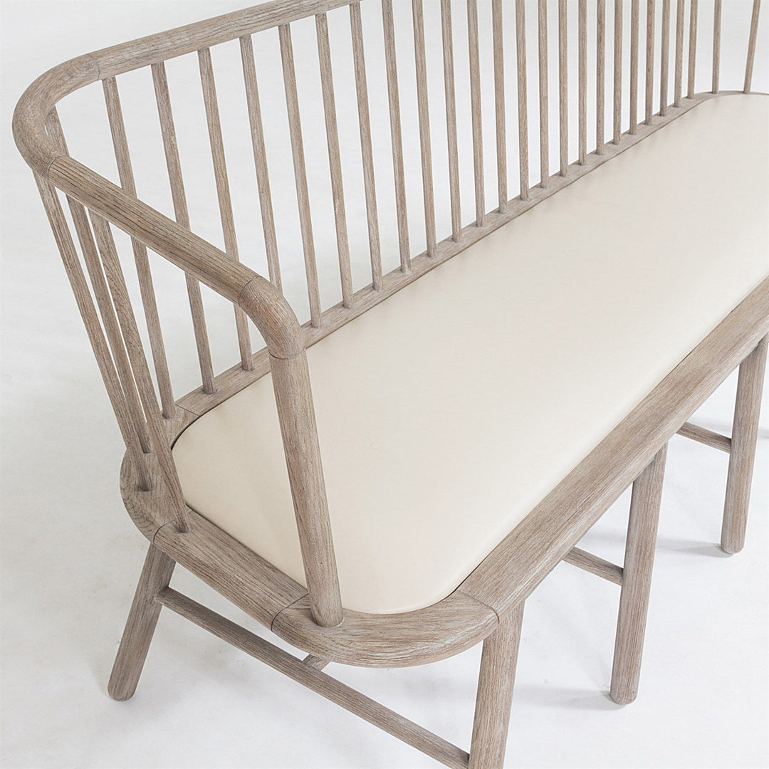 Spindle Long Bench-Beige Leather
