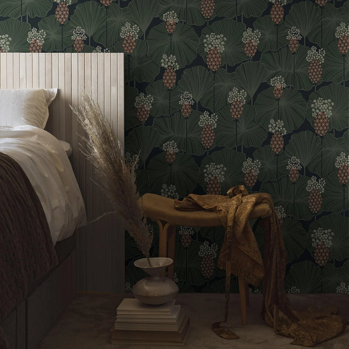Borastapeter Umbrella Leaves Wallpaper. - Navy