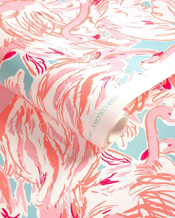 Pink Colony Wallpaper - Aqua/Pink