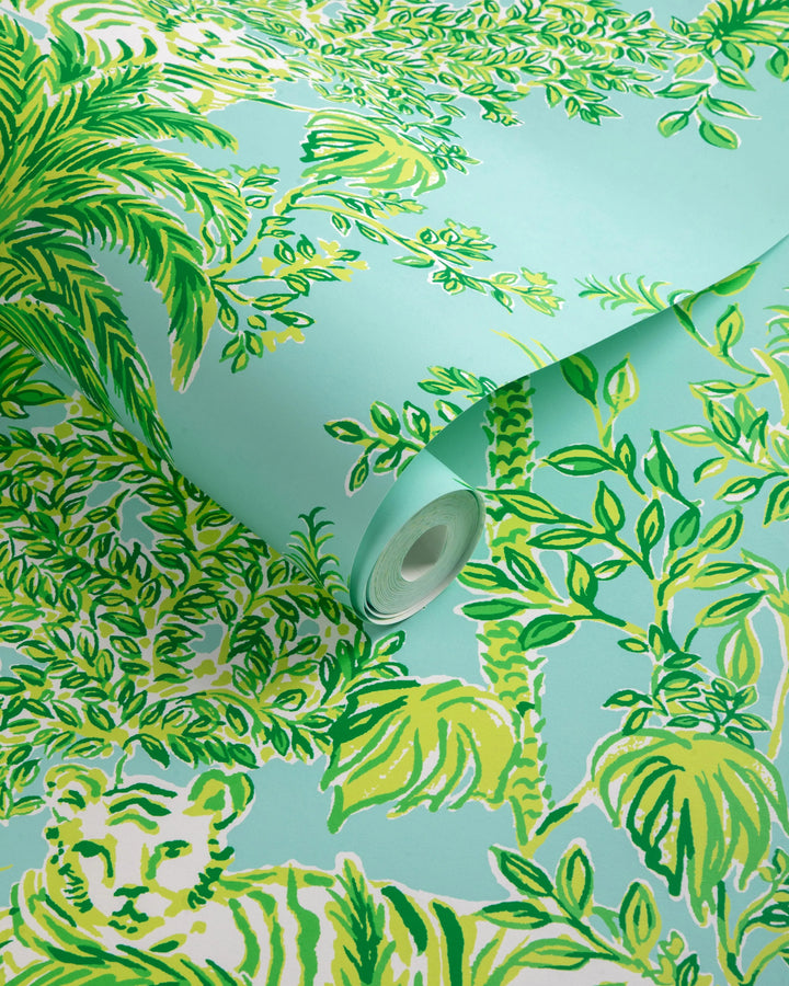 Lee Jofa Tiger Queen Aqua Wallpaper