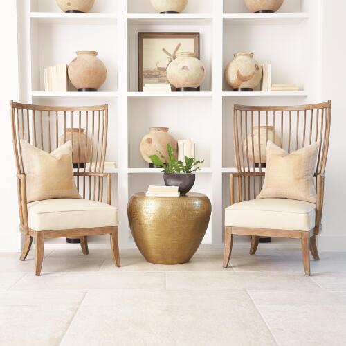 Spindle Wing Chair Beige Leather