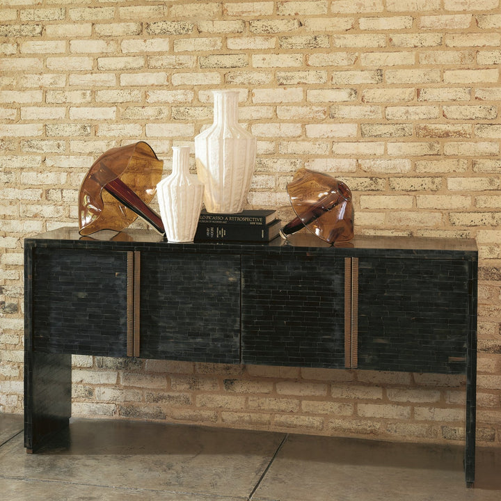Horn Inlay Console-Black/Antique Brass