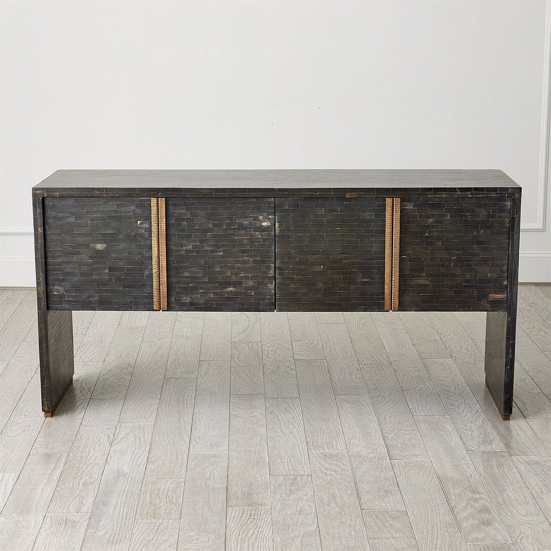 Horn Inlay Console-Black/Antique Brass