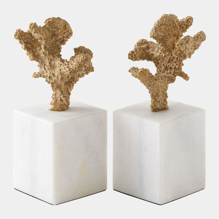 Coral Sculptures Pair Brass