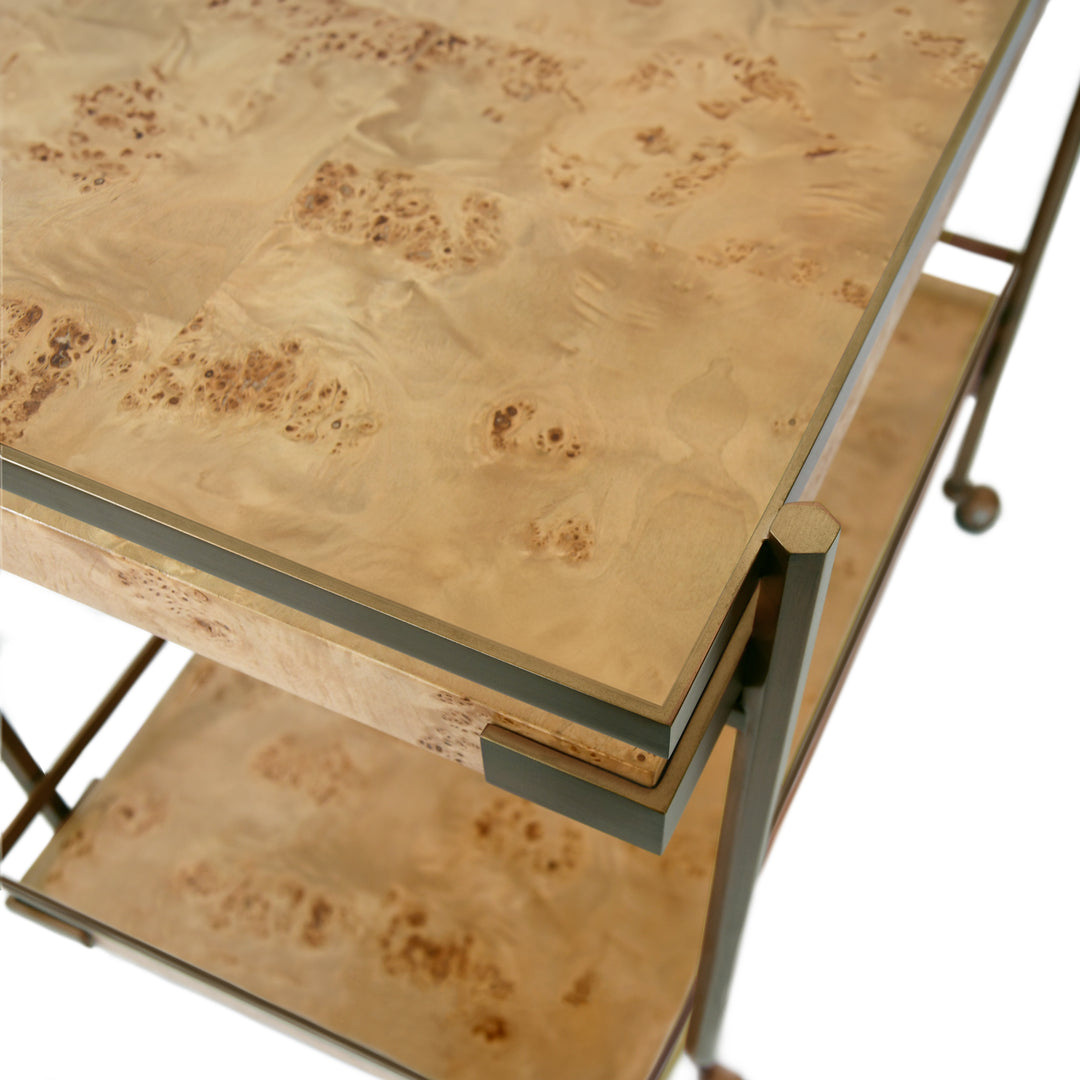 Cash Bar Cart - Light Burl Wood