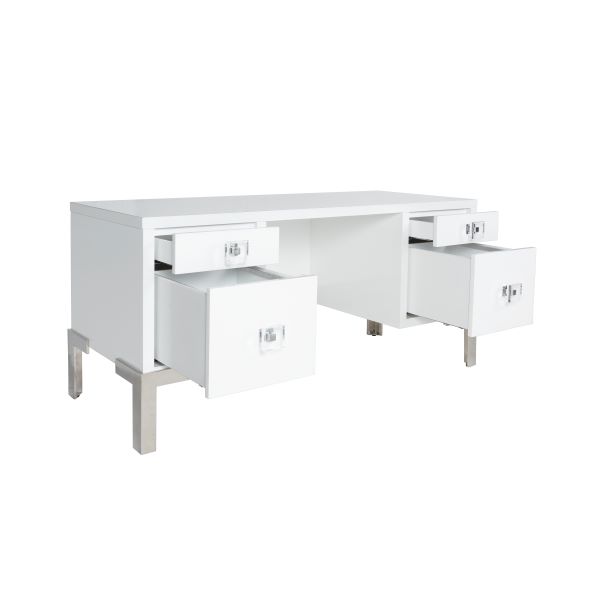 Cosby Desk - White Lacquer with Nickel