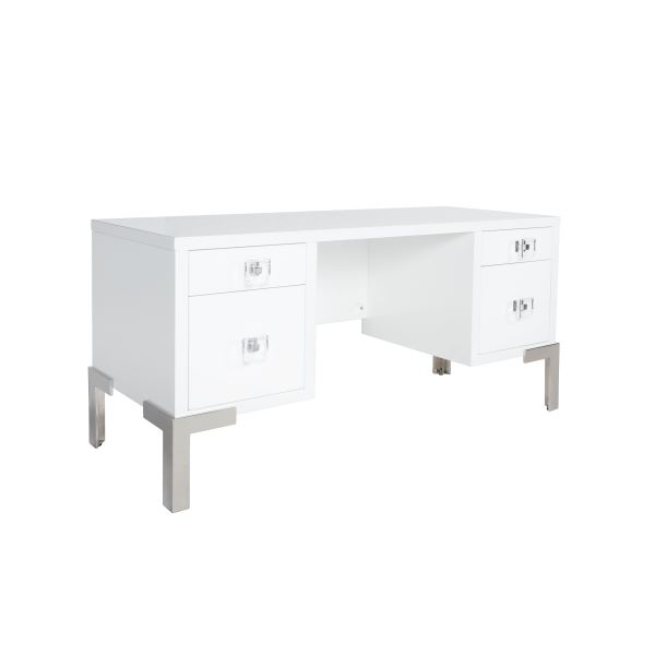 Cosby Desk - White Lacquer with Nickel