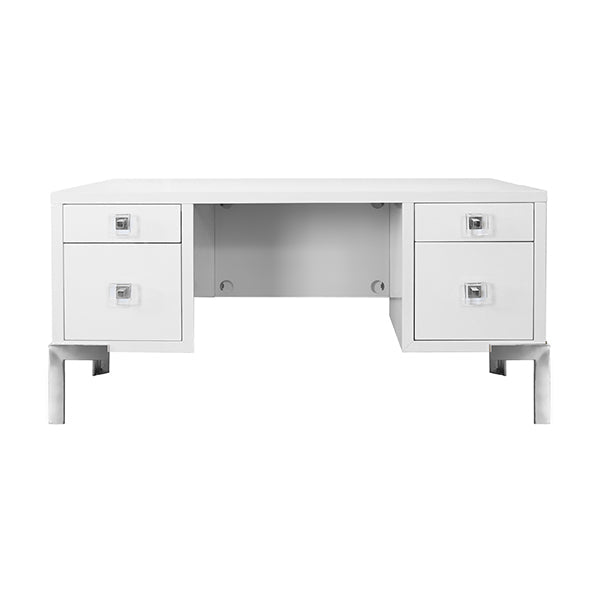 Cosby Desk - White Lacquer with Nickel