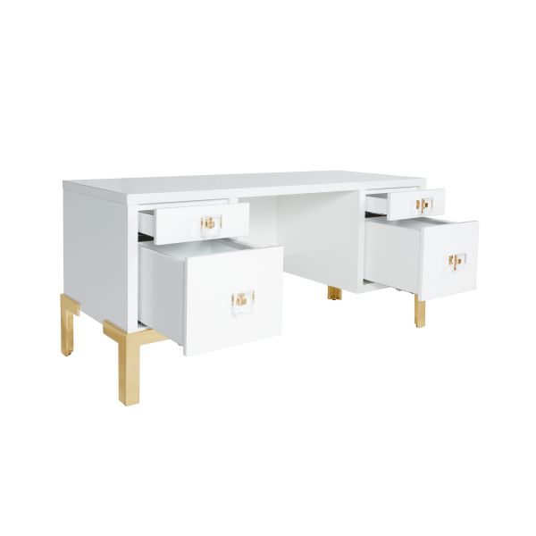 Cosby Desk - White Lacquer with Brass