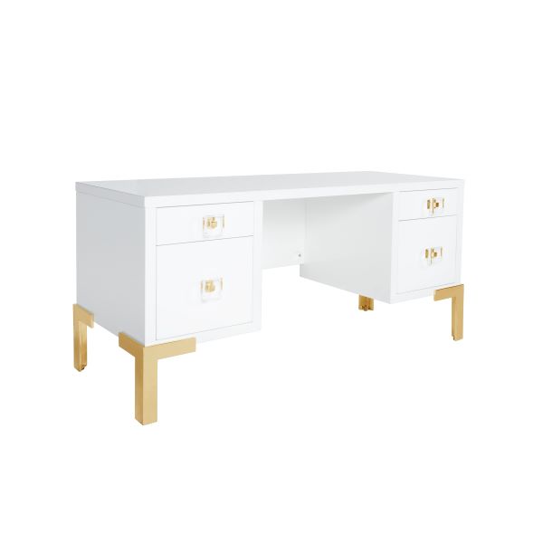 Cosby Desk - White Lacquer with Brass