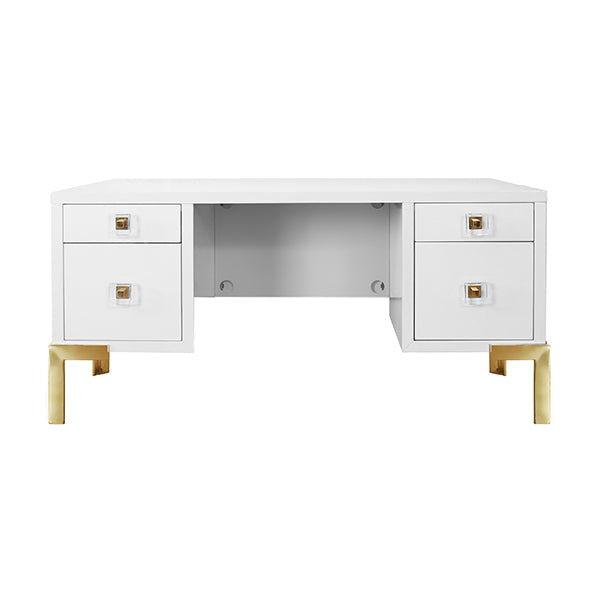 Cosby Desk - White Lacquer with Brass