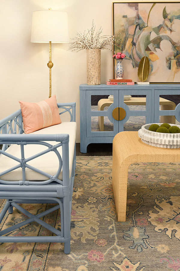 Ferguson Bench - Light Blue Rattan