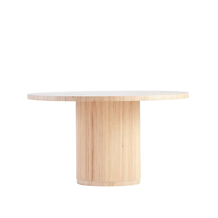 Stacked Rattan Pedestal Round Dining Table