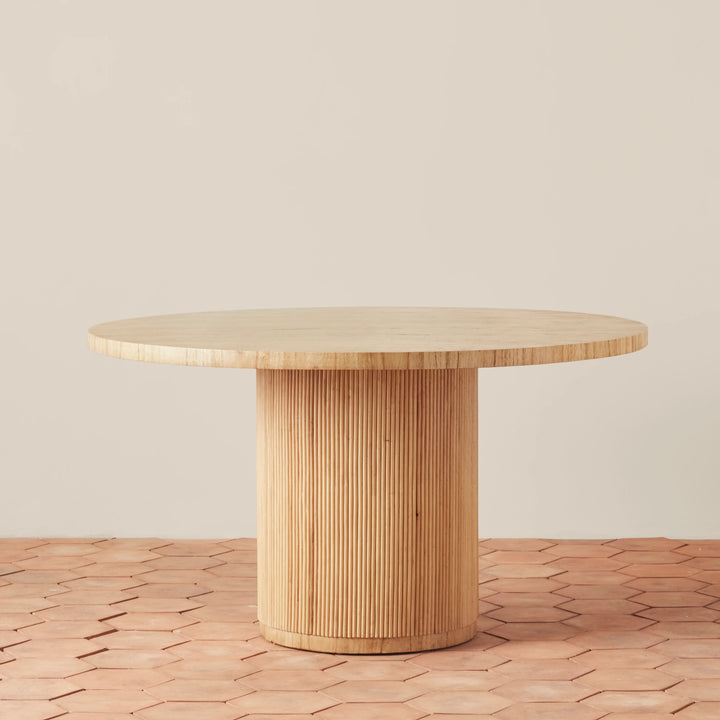 Stacked Rattan Pedestal Round Dining Table