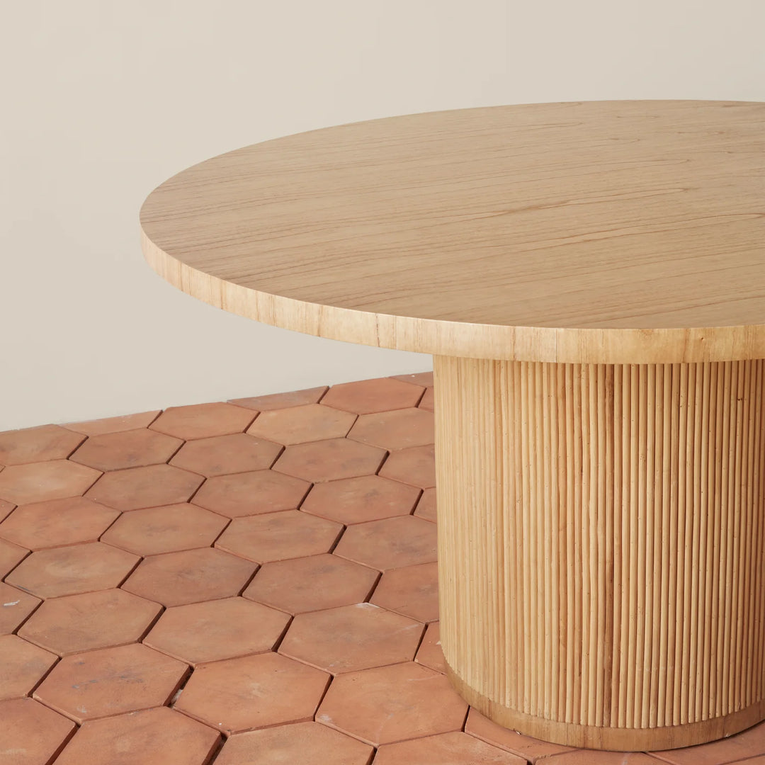 Stacked Rattan Pedestal Round Dining Table