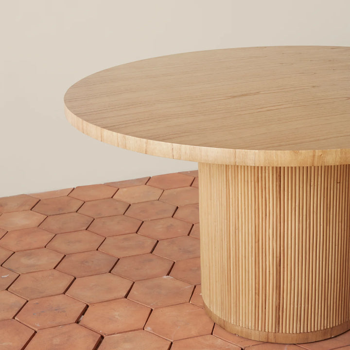 Stacked Rattan Pedestal Round Dining Table