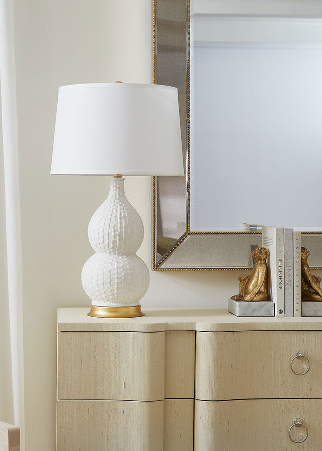 Charlotte Lamp with Shade 16-inch White Linen with Gold Blanc de Chine