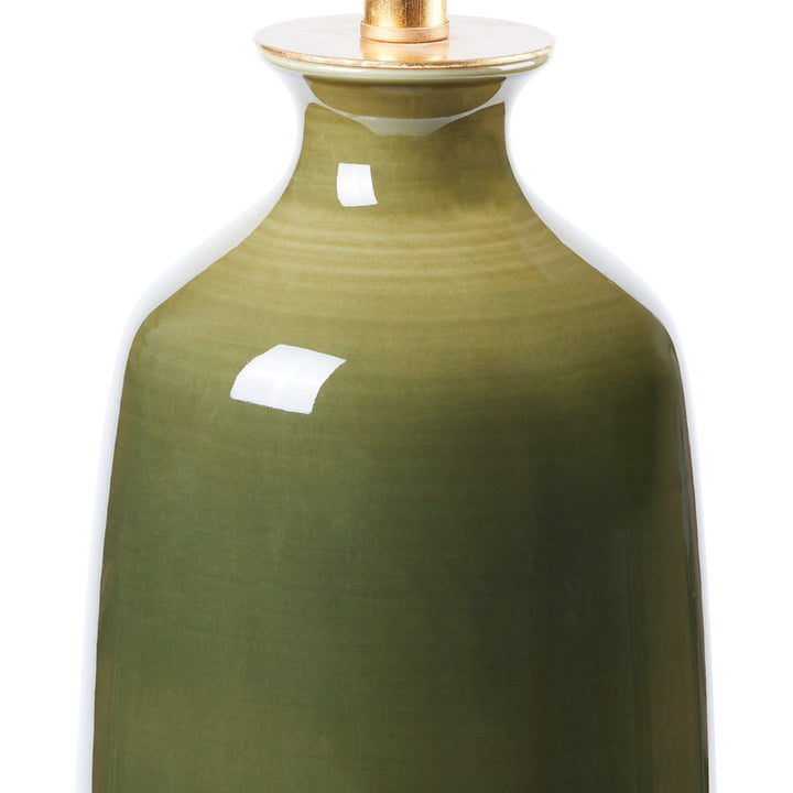 Carolyn Lamp with Shade 17-inch White Linen, with Gold, Olive Green
