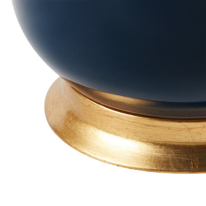 Carolyn Lamp with Shade 17-inch White Linen, with Gold, Navy Blue