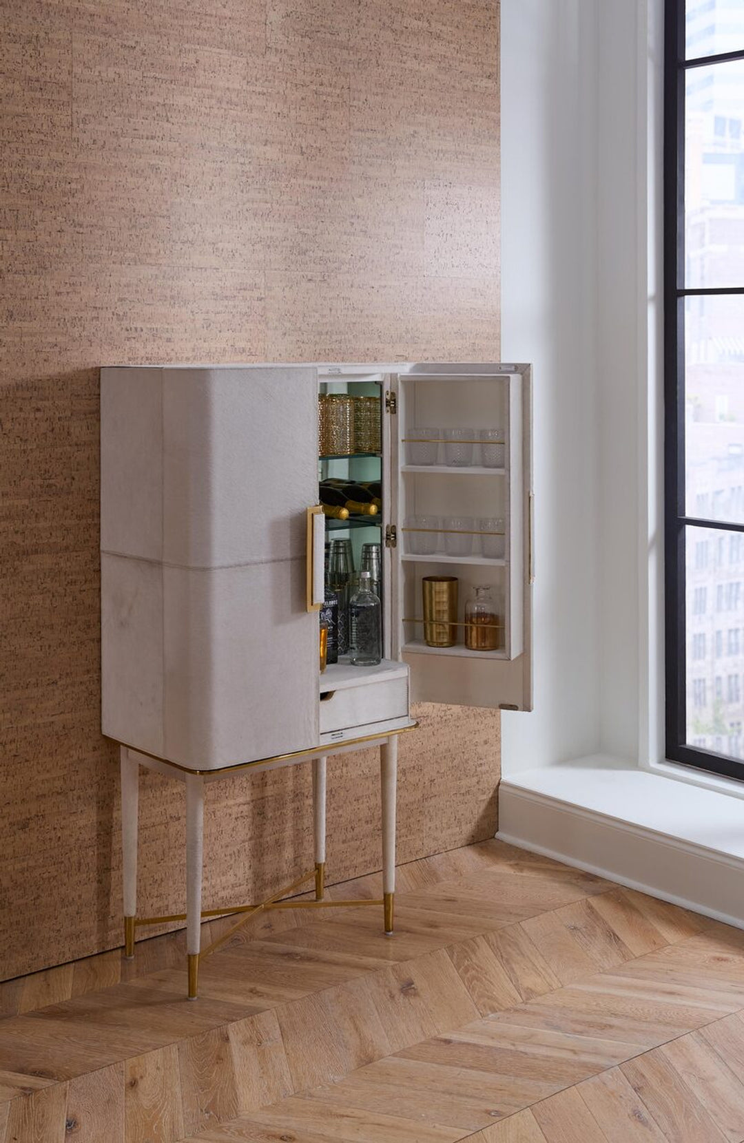 Florian Tall Bar Cabinet - Snow