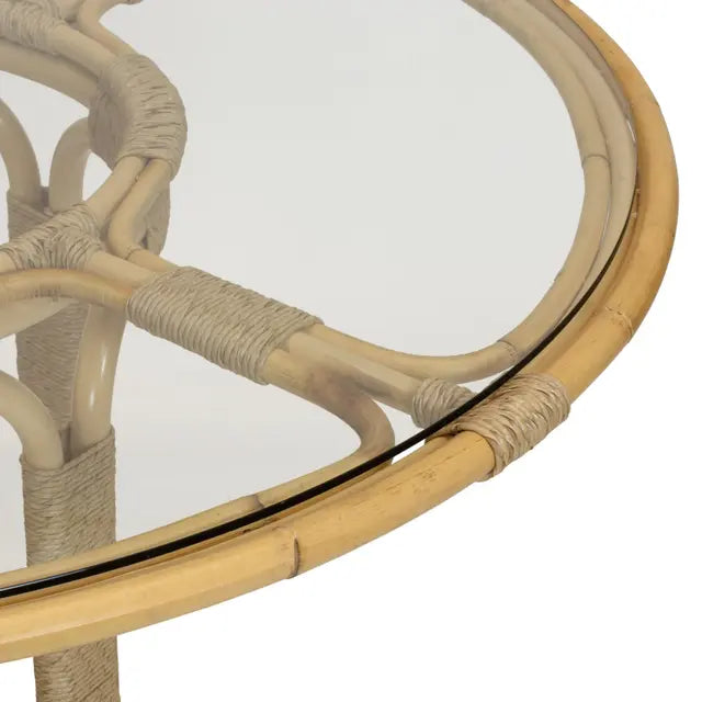 Rattan and Glass Top Dining Table