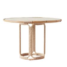 Rattan and Glass Top Dining Table