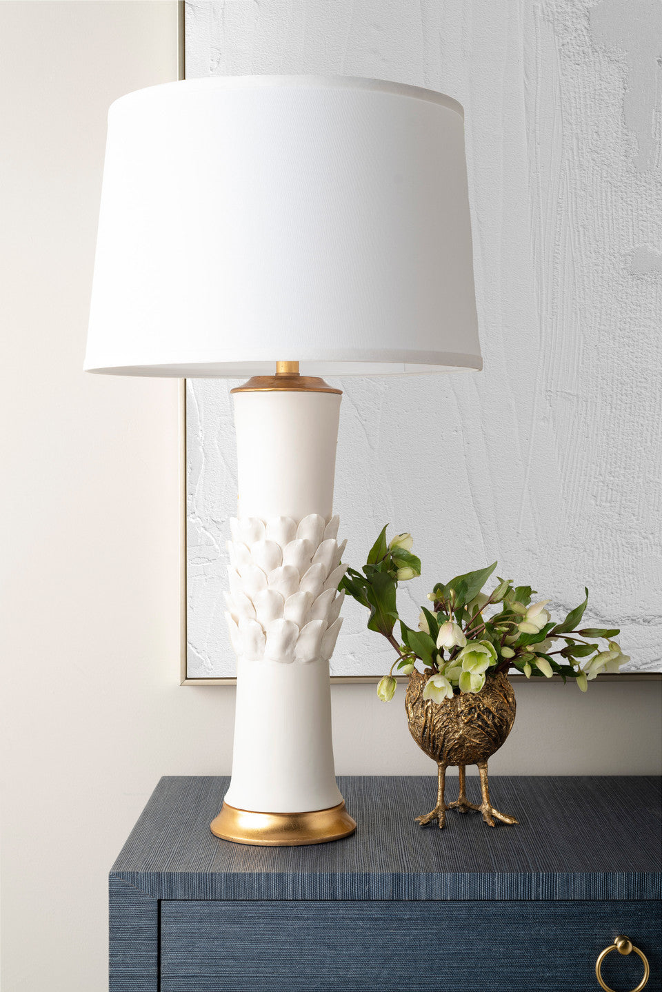 Jasmine Lamp with Shade 17-inch White Linen with Gold Blanc de Chine