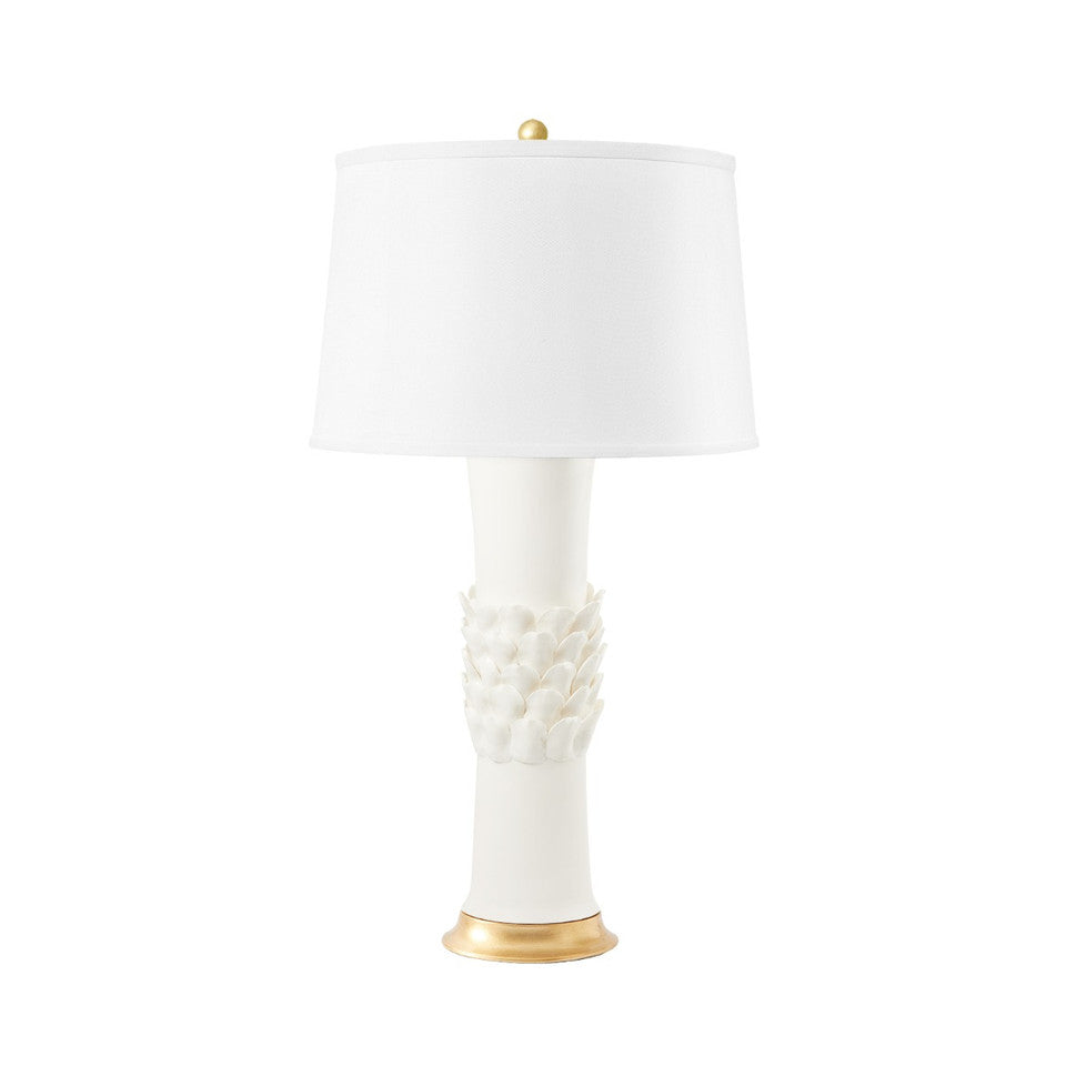 Jasmine Lamp with Shade 17-inch White Linen with Gold Blanc de Chine