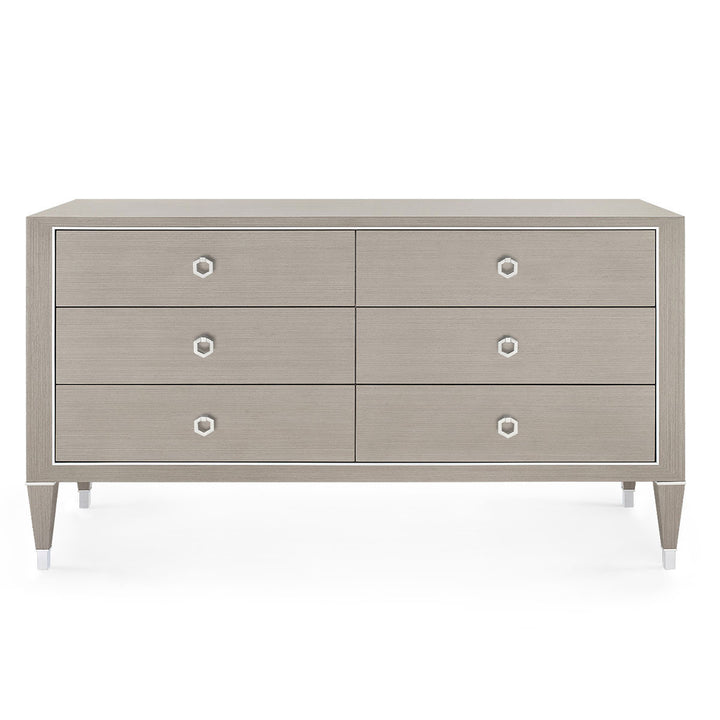 Morris Extra Large 6-Drawer Dresser Taupe Gray and Nickel
