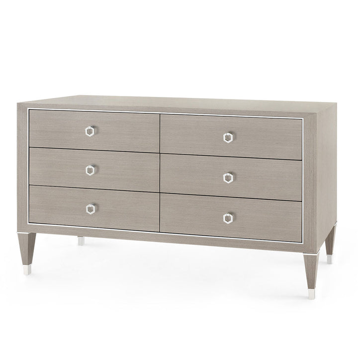 Morris Extra Large 6-Drawer Dresser Taupe Gray and Nickel