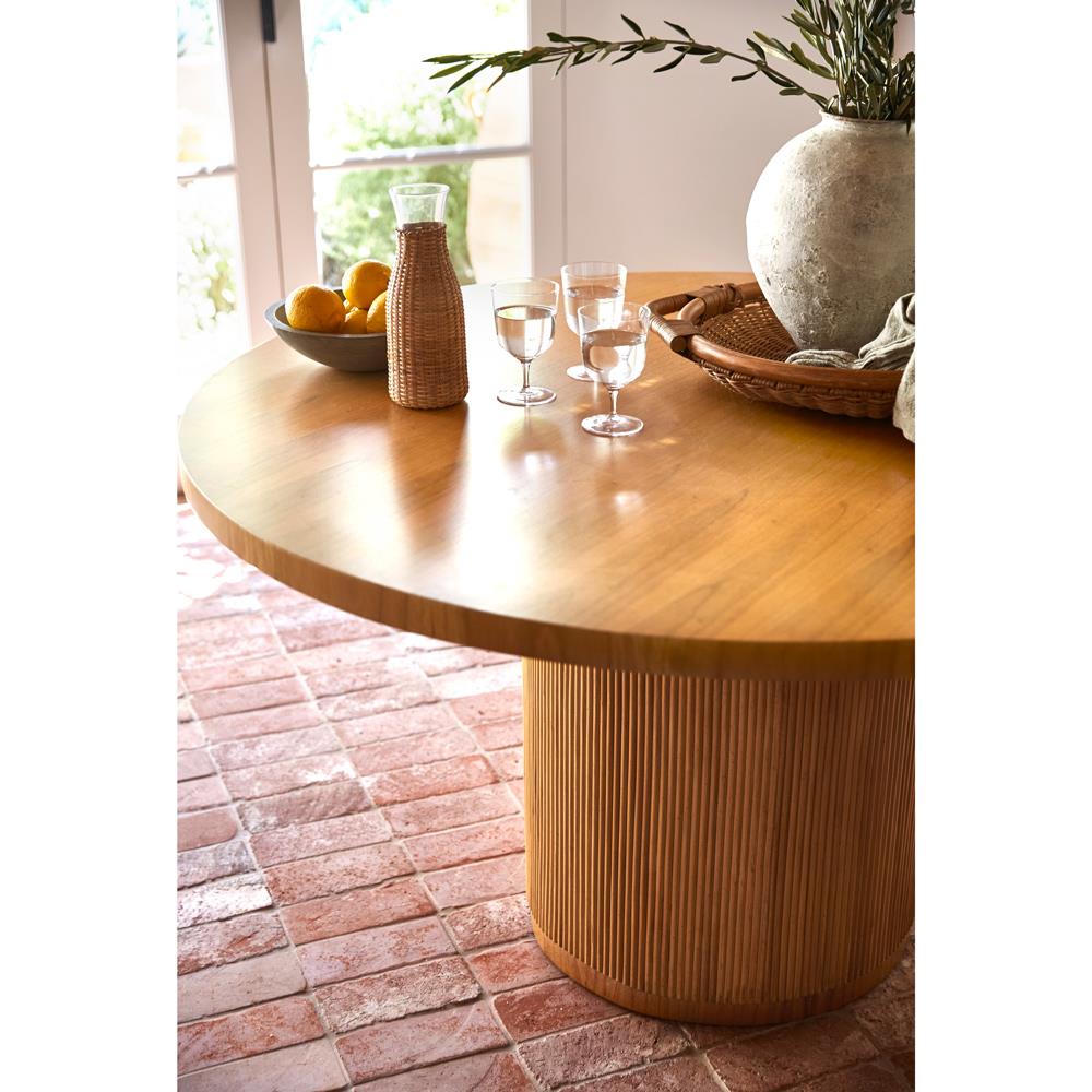 Stacked Rattan Pedestal Round Dining Table