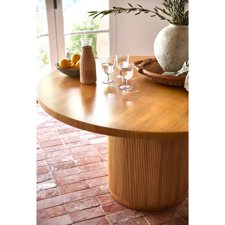 Stacked Rattan Pedestal Round Dining Table