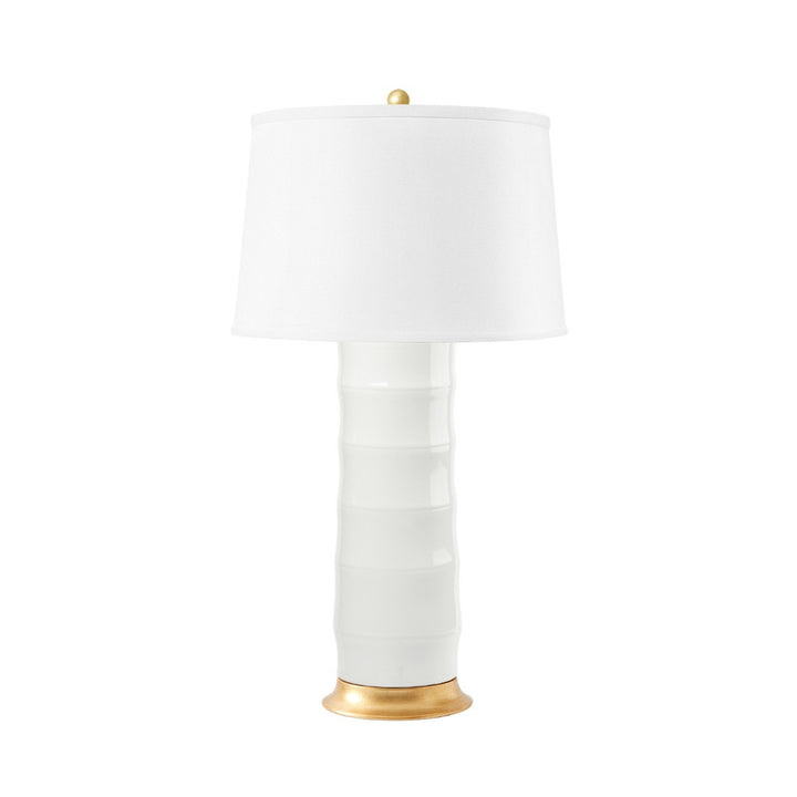 Saigon Lamp with Shade 17-inch White Linen, with Gold, Cool White