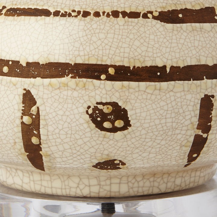 Shino Lamp with Shade 16-inch White Linen, with Nickel, Ivory and Brown