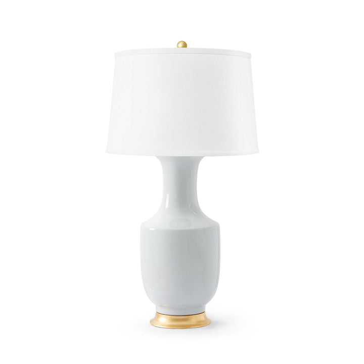 Thalia Lamp with Shade 17-inch White Linen, with Gold, White Smoke