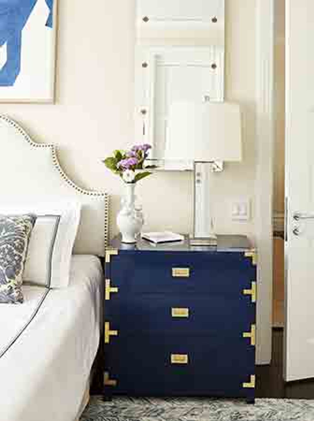 Victoria 3-Drawer Side Table - Gloss Denim. Blue