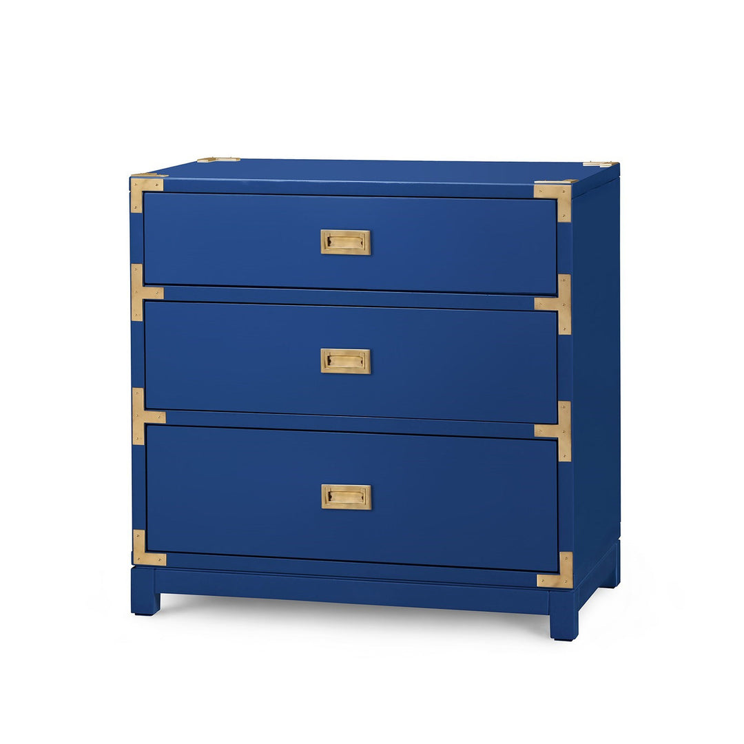 Victoria 3-Drawer Side Table - Gloss Denim. Blue